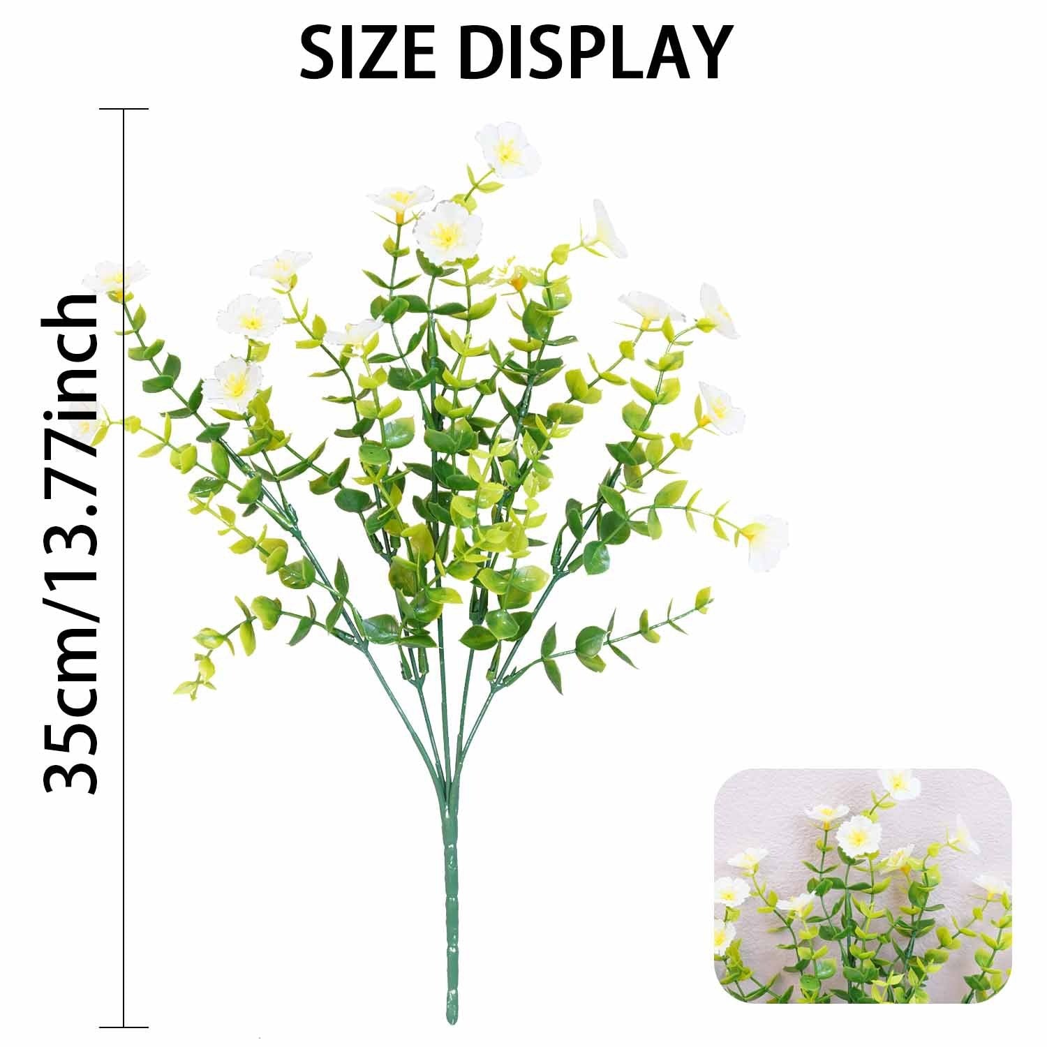 Artificial plant with dimensions displayed on a white background