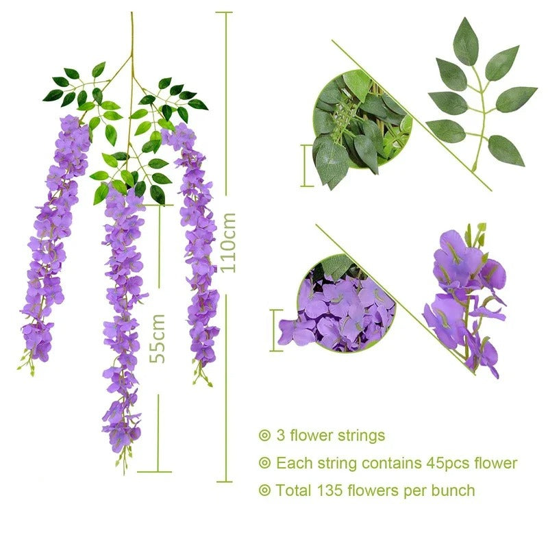 Artificial Wisteria Hanging Flower Vine 12Pieces Home Party Garden Decoration Fake Flowers Wedding Wall Decor Artificial Plants