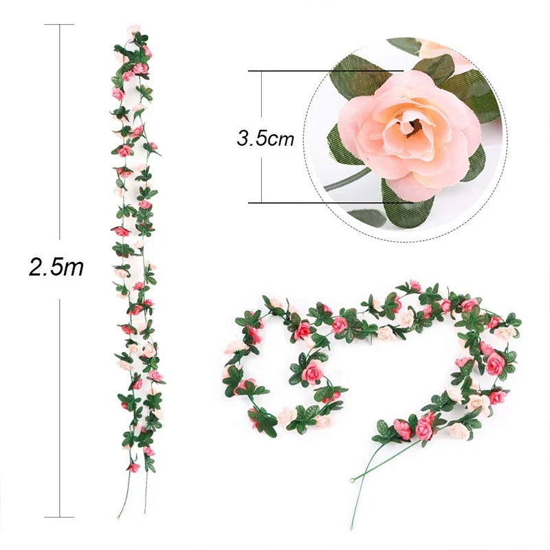 10pc 2.5M Rose Artificial Flowers Rattan Wedding Arch Decoration Silk Flower Rattan Ivy Outdoor Garden Wall Home Decor Fake Vines