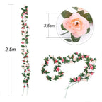 10pc 2.5M Rose Artificial Flowers Rattan Wedding Arch Decoration Silk Flower Rattan Ivy Outdoor Garden Wall Home Decor Fake Vines
