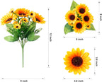 Sunflower arrangements with measurements on a white background