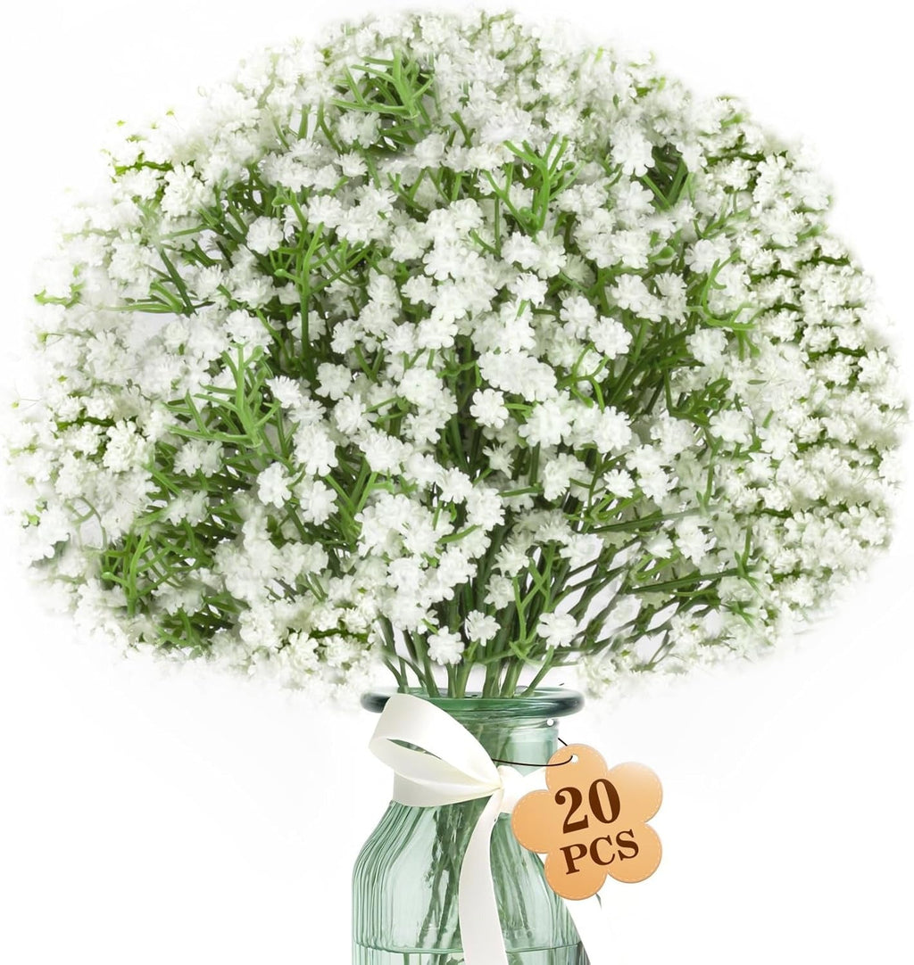 20 Baby Breath Artificial Flowers - Babies Breath Flowers Artificial Bulk Faux Flowers Bouquet White Flores Greenery Real Touch Fake Flowers Arrangements Wedding Centerpieces Tables Decorations