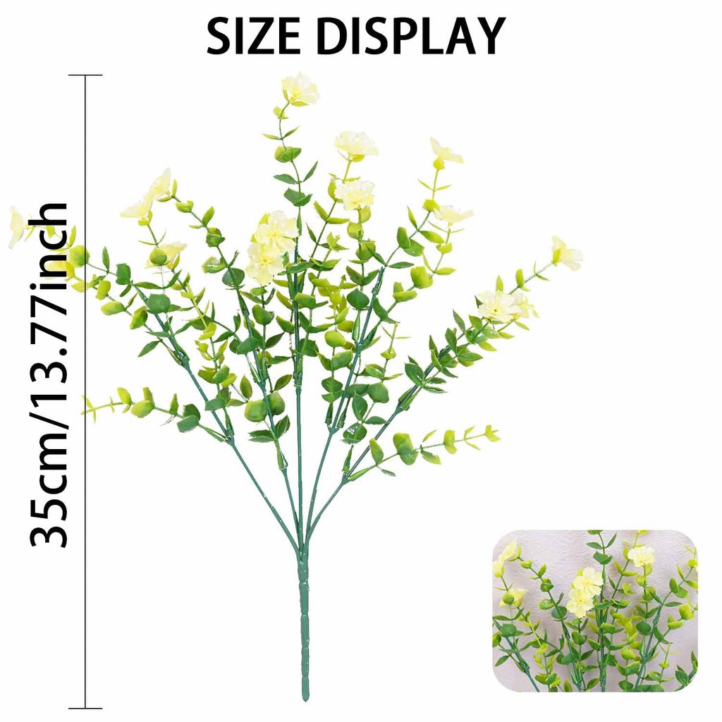 Artificial flower branch with measurements on a white background