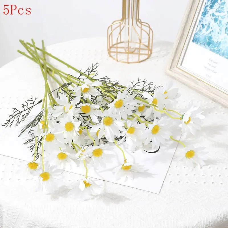 1/3/5Pcs 50cm Daisy Flower 5Heads Plastic Artificial Flowers Fake Bouquet Home Wedding Brides Decor DIY Garden Room Table Decor
