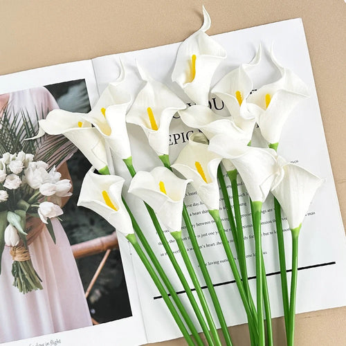 12PCS Calla Artificial Flowers for Decoration,Wedding Bridal Bouquet,for Home Room Office Table Decor, Purple Calla Fake Flower