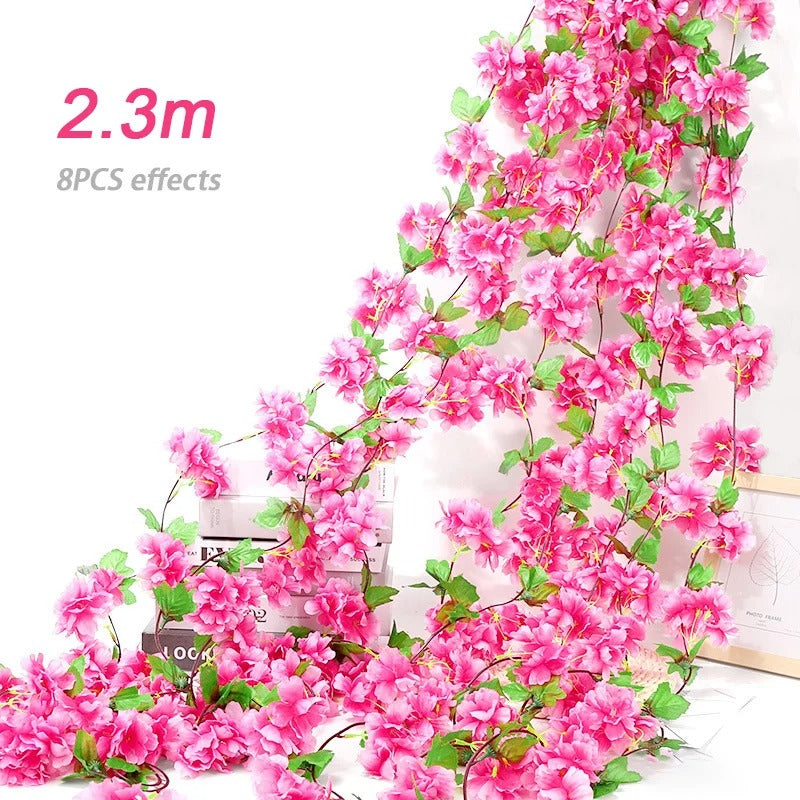 Pink Sakura Artificial Hanging Flowers Garland Vines 1.8m Wedding Arch Decor Flower Wreaths Home Garden Decoration Fake Plants