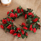 10pc 2.5M Rose Artificial Flowers Rattan Wedding Arch Decoration Silk Flower Rattan Ivy Outdoor Garden Wall Home Decor Fake Vines