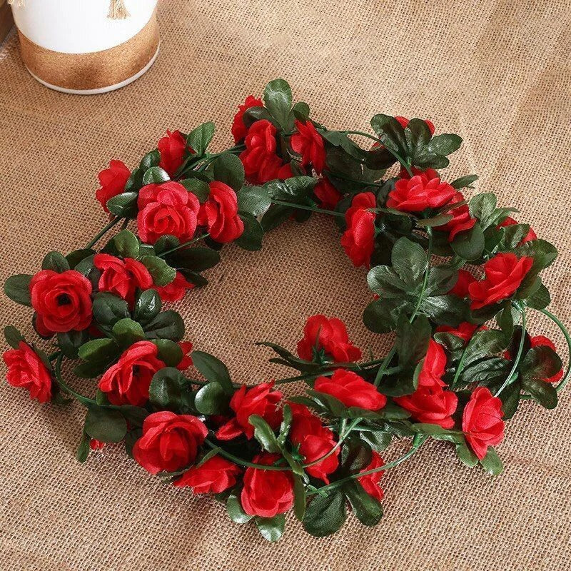 10pc 2.5M Rose Artificial Flowers Rattan Wedding Arch Decoration Silk Flower Rattan Ivy Outdoor Garden Wall Home Decor Fake Vines