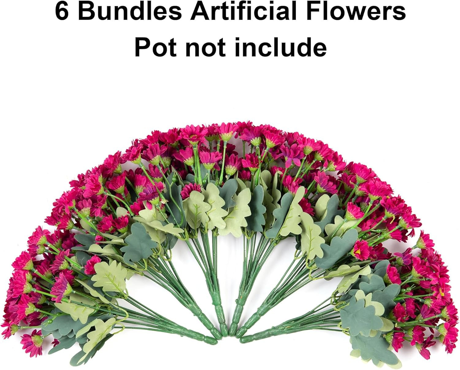 Bundles of artificial flowers with pink and green colors on a white background.