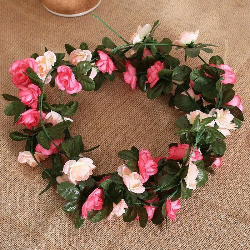 10pc 2.5M Rose Artificial Flowers Rattan Wedding Arch Decoration Silk Flower Rattan Ivy Outdoor Garden Wall Home Decor Fake Vines