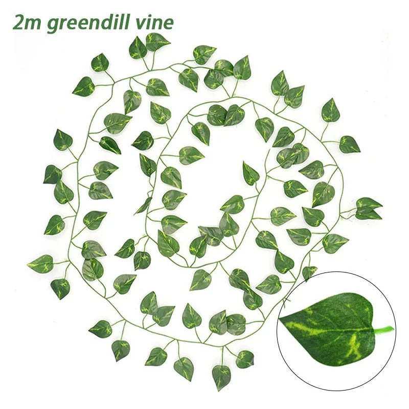 6pc 2M Vine Leaves Artificial Plant Hanging Rattan Ivy Outdoor Garden Wall Backdrop Decoration Wedding Home Decor Creeper Leaves