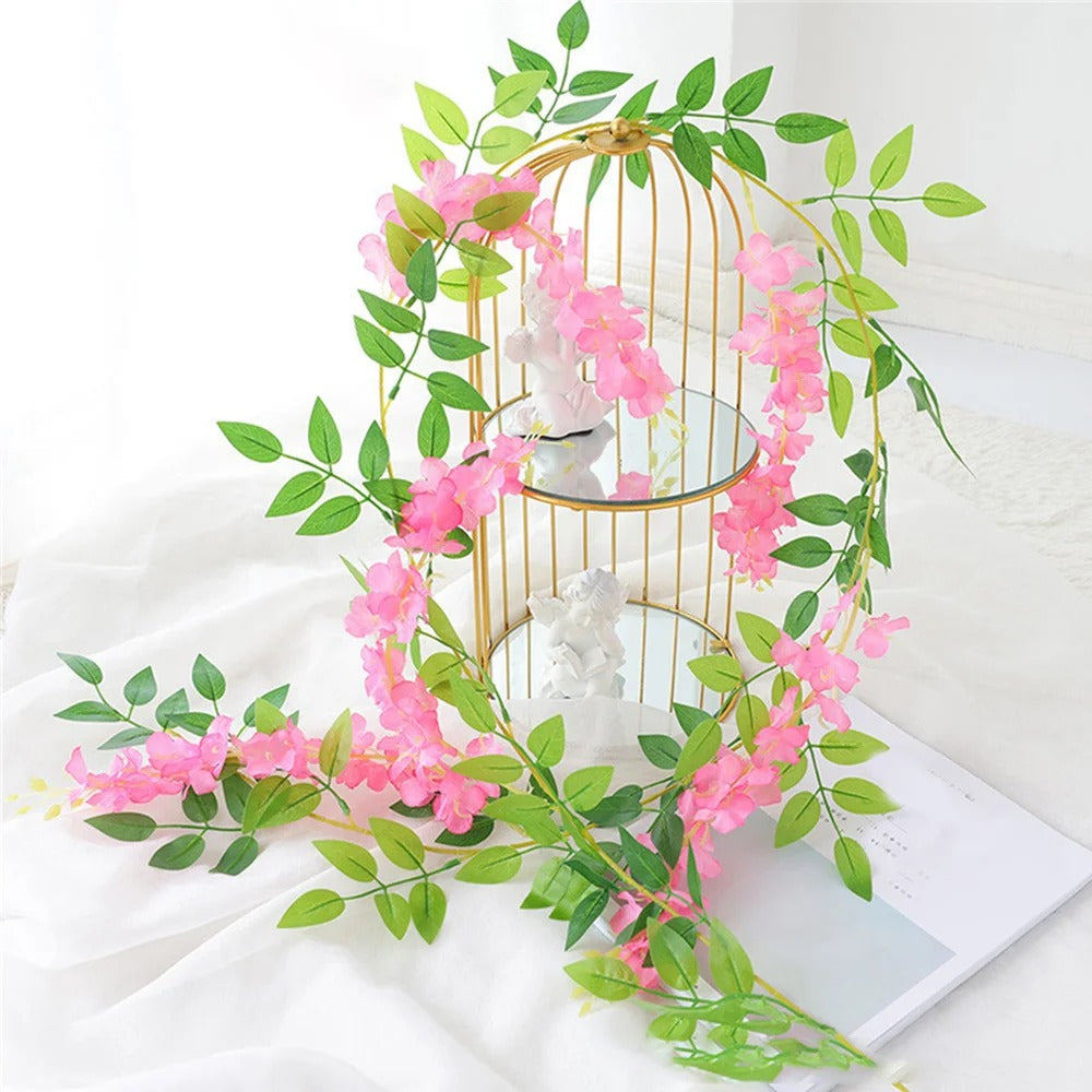 Artificial Wisteria Flowers Garland Vines Rattan Fake Hanging Flower for Home Garden Outdoor Ceremony Wedding Arch Floral Decor
