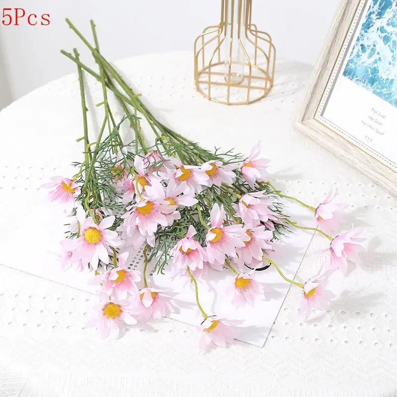 1/3/5Pcs 50cm Daisy Flower 5Heads Plastic Artificial Flowers Fake Bouquet Home Wedding Brides Decor DIY Garden Room Table Decor