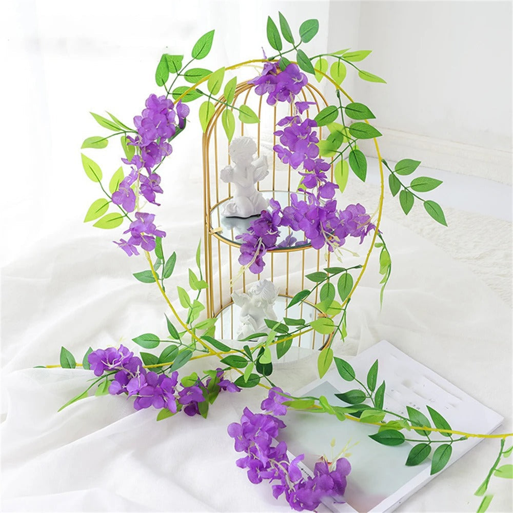 Artificial Wisteria Flowers Garland Vines Rattan Fake Hanging Flower for Home Garden Outdoor Ceremony Wedding Arch Floral Decor