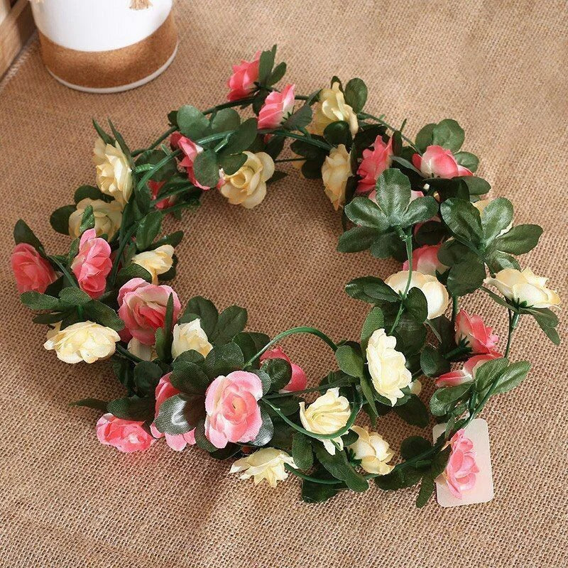 10pc 2.5M Rose Artificial Flowers Rattan Wedding Arch Decoration Silk Flower Rattan Ivy Outdoor Garden Wall Home Decor Fake Vines
