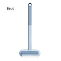 Cleaning tool with a blue handle and white scrubber on a white background