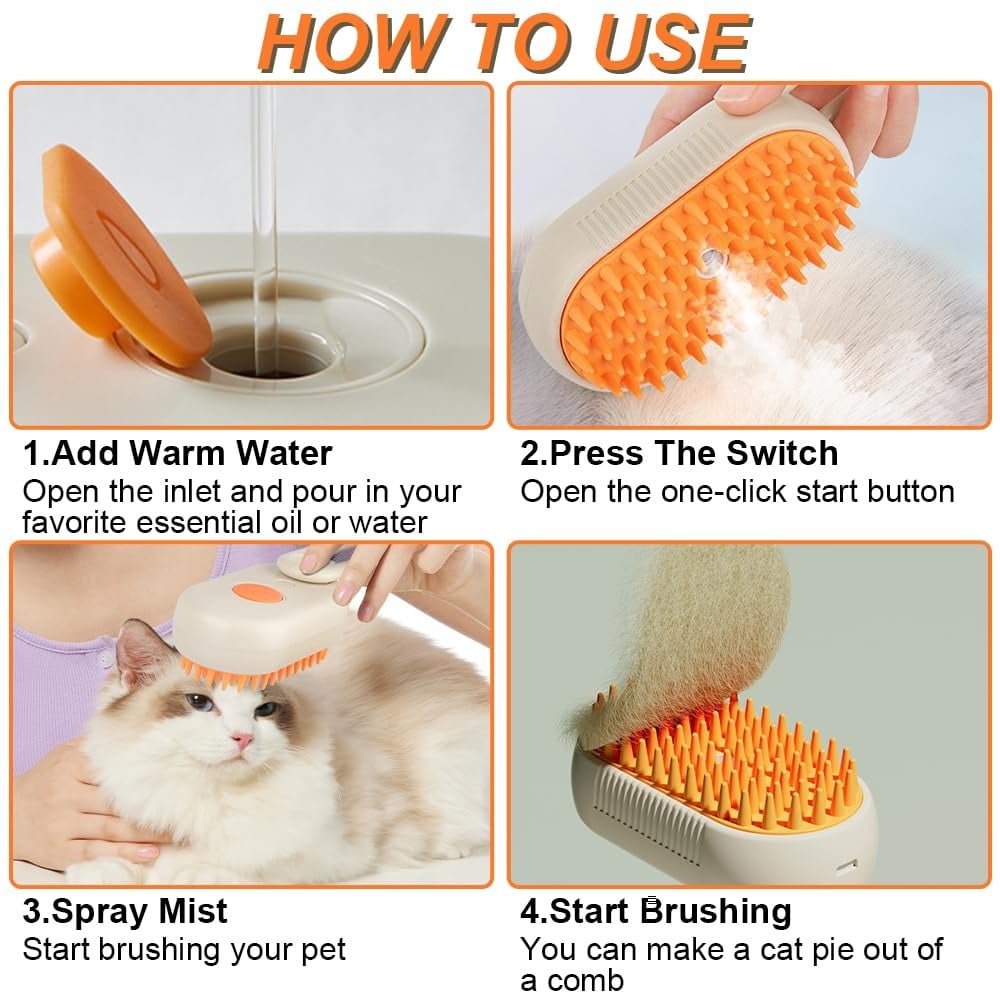 Instructions on how to use a pet grooming tool with images and text.