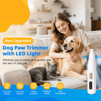 Woman with a dog and cat on a couch, featuring a dog paw trimmer with LED light.