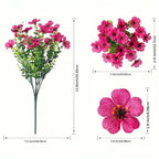 Measurement chart of pink artificial flowers with dimensions labeled.